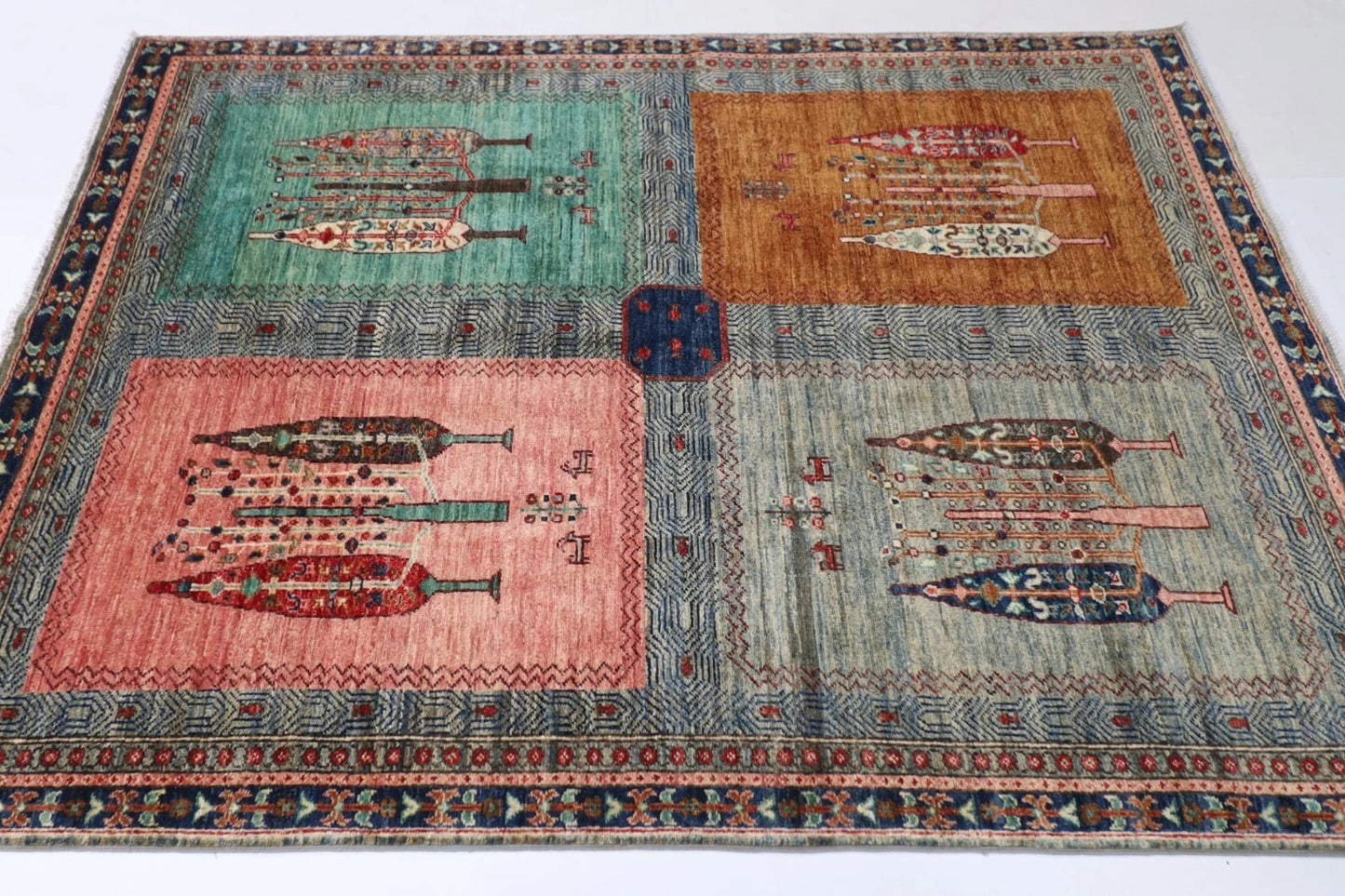 149 x 201 cm | Trees Afghan Tribal Hand Knotted Veg Dye Wool carpet