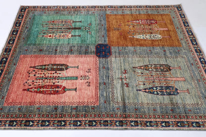 149 x 201 cm | Trees Afghan Tribal Hand Knotted Veg Dye Wool carpet