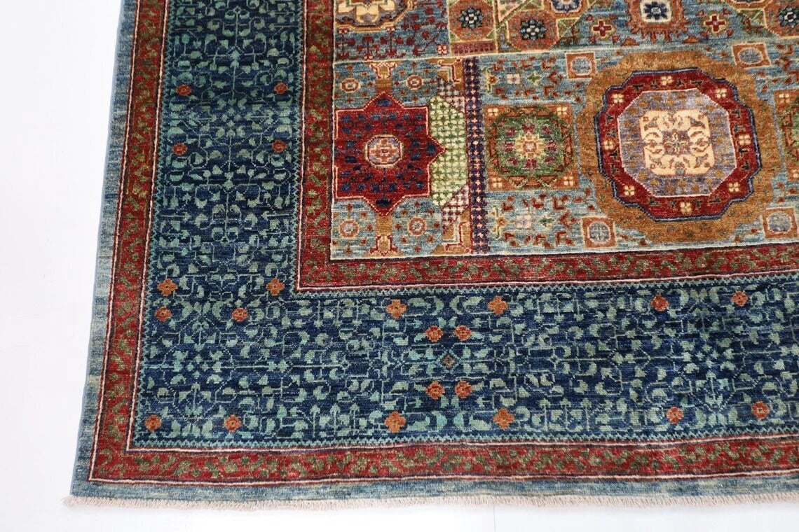 188 x 271 cm |  Mamluk Blue Afghan Tribal Hand Knotted Veg Dye Wool carpet