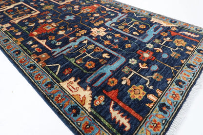 84 x 305 cm | Navy Blue Afghan Tribal Hand Knotted Wool Runner