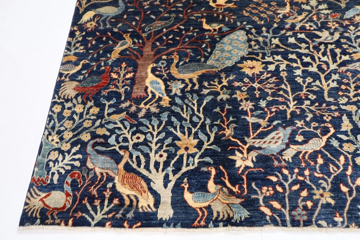 252 x 295 cm | Birds Navy Afghan Tribal Hand Knotted Carpet
