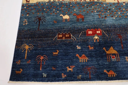 180 x 266 cm | Landscape Gabbeh Afghan Tribal Hand Knotted Veg Dye Wool Carpet