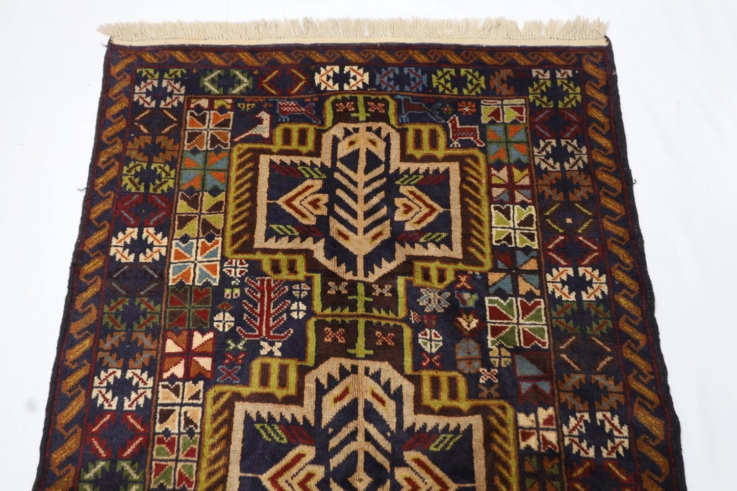 113 x 190 cm | Baluch Afghan Tribal Hand Knotted Veg Dye Wool carpet