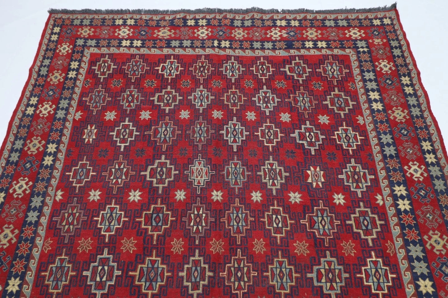 180 x 231 cm | Sumak Afghan Tribal Hand Knotted Veg Dye Wool Kilim