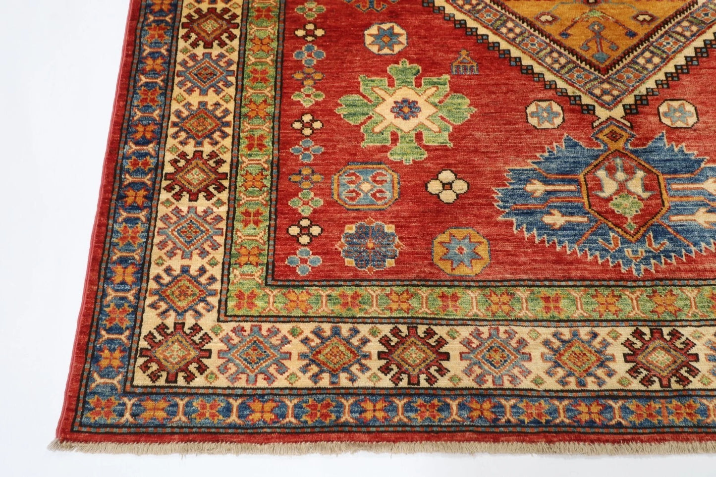 170 x 242 cm | Kazak Afghan Tribal Hand Knotted Veg Dye Wool Carpet