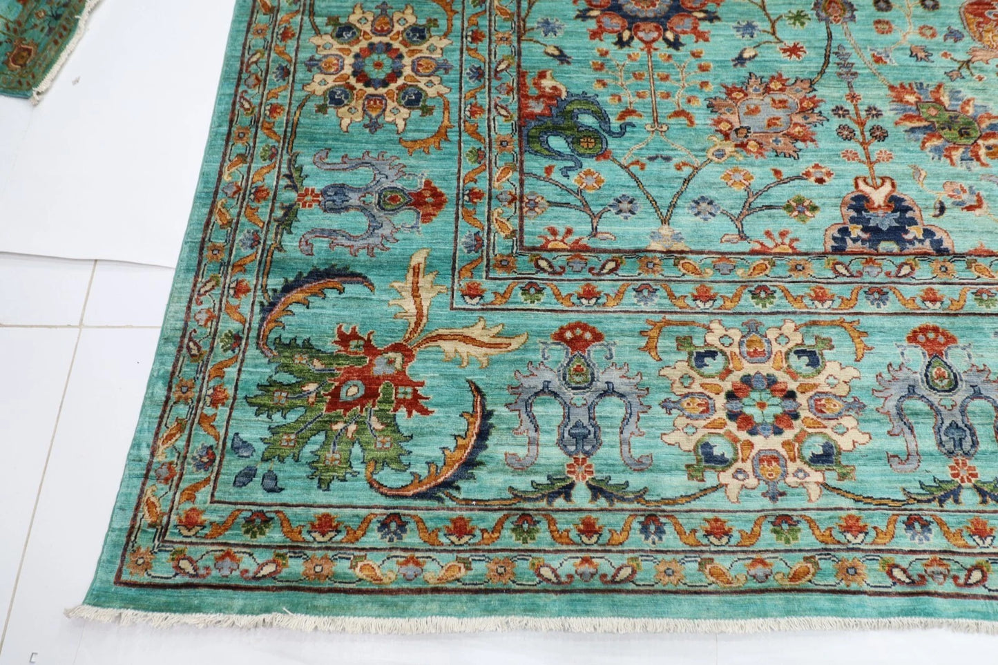 360 x 448 cm | Aryana Turquoise Afghan Tribal Hand Knotted Carpet