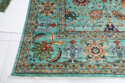 360 x 448 cm | Aryana Turquoise Afghan Tribal Hand Knotted Carpet