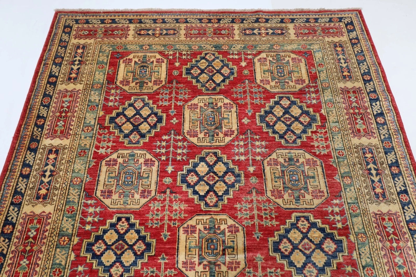 172 x 253 cm | Kazak Afghan Tribal Hand Knotted Veg Dye Wool Carpet