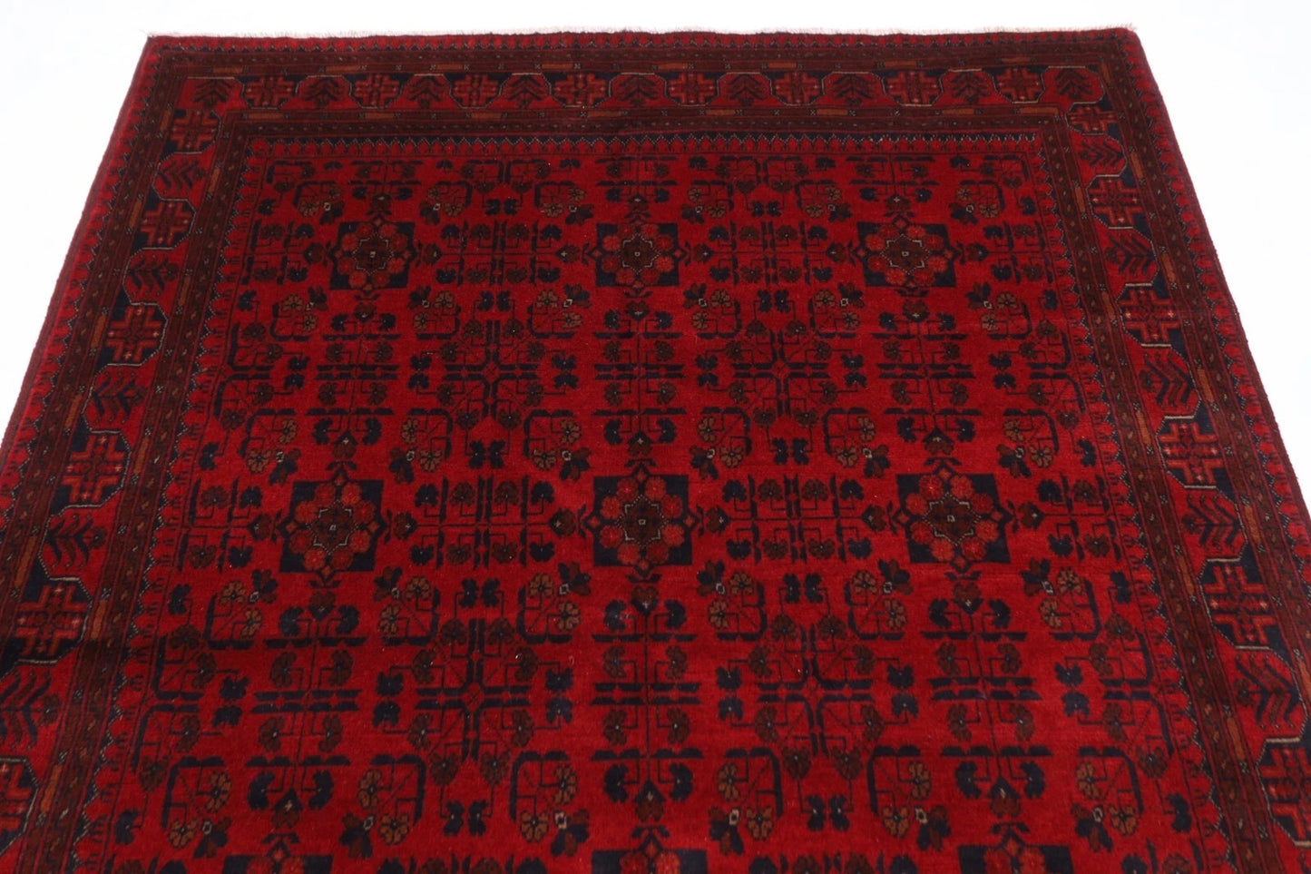 171 x 238 cm | Bokhara Afghan Tribal Hand Knotted Veg Dye Wool Carpet