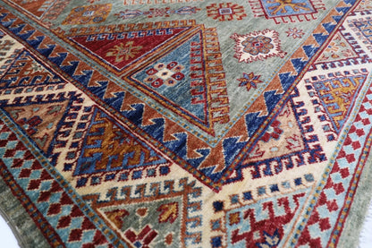 183 x 270 cm |  Kazak Green Afghan Tribal Hand Knotted Veg Dye Wool carpet