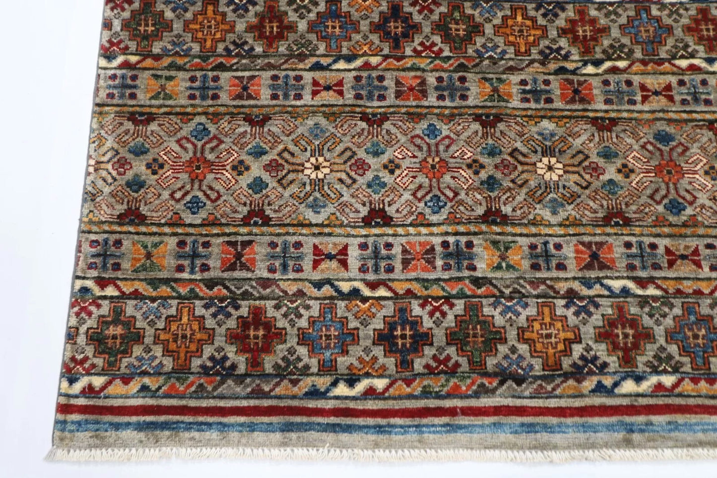175 x 240 cm | Striped Afghan Tribal Hand Knotted Veg Dye Wool Carpet