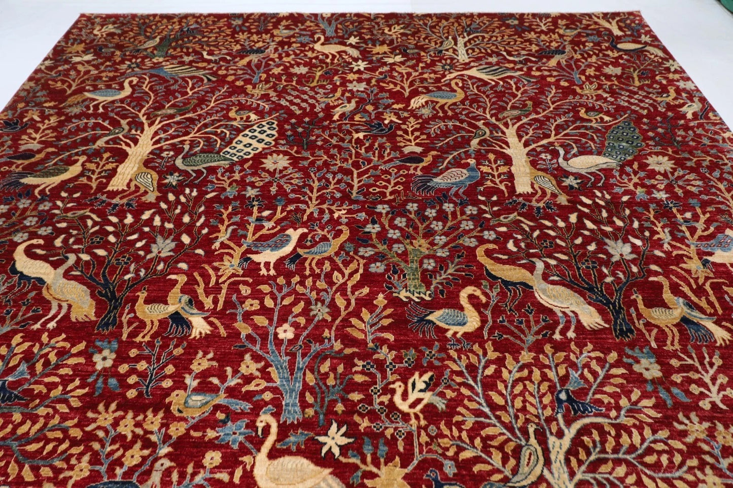 303 x 419 cm | Birds Red Afghan Tribal Hand Knotted Carpet