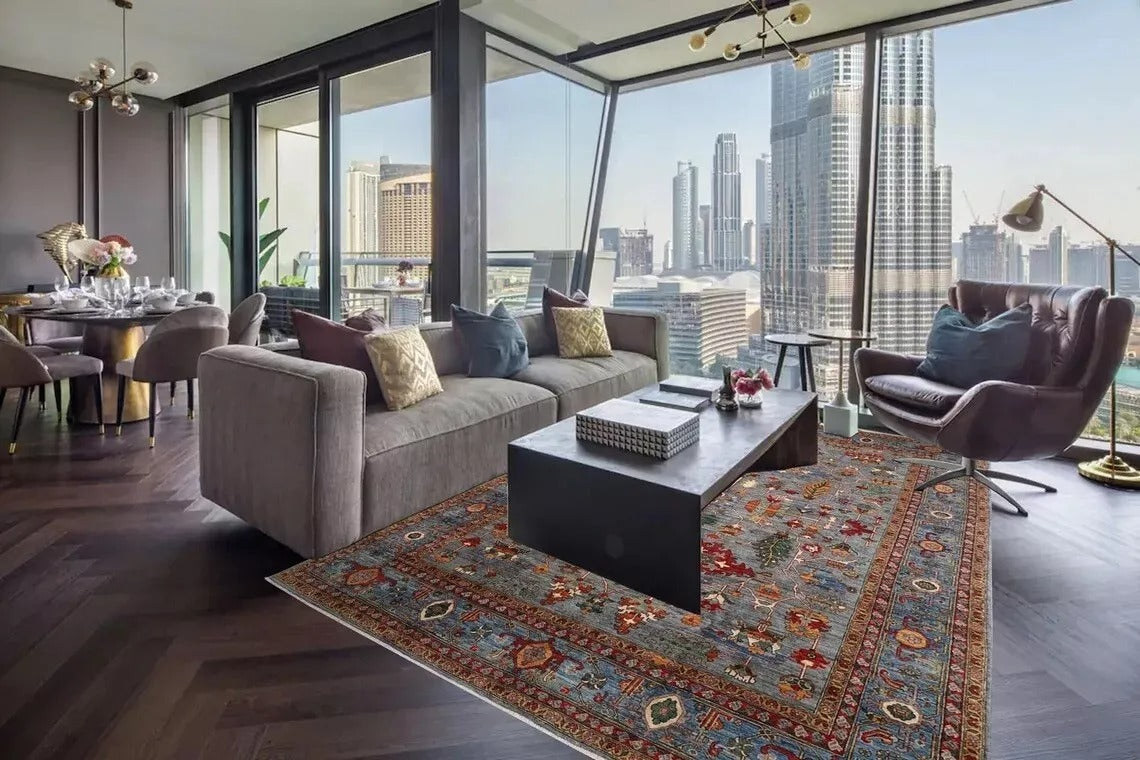 277 x 360 cm | Aryana Grey Afghan Tribal Hand Knotted Carpet