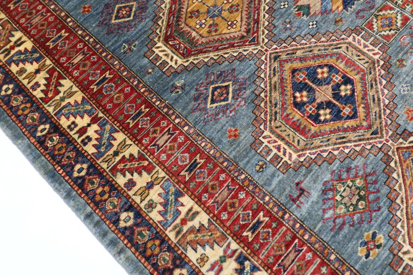 189 x 270 cm |  Kazak Blue Afghan Tribal Hand Knotted Veg Dye Wool carpet