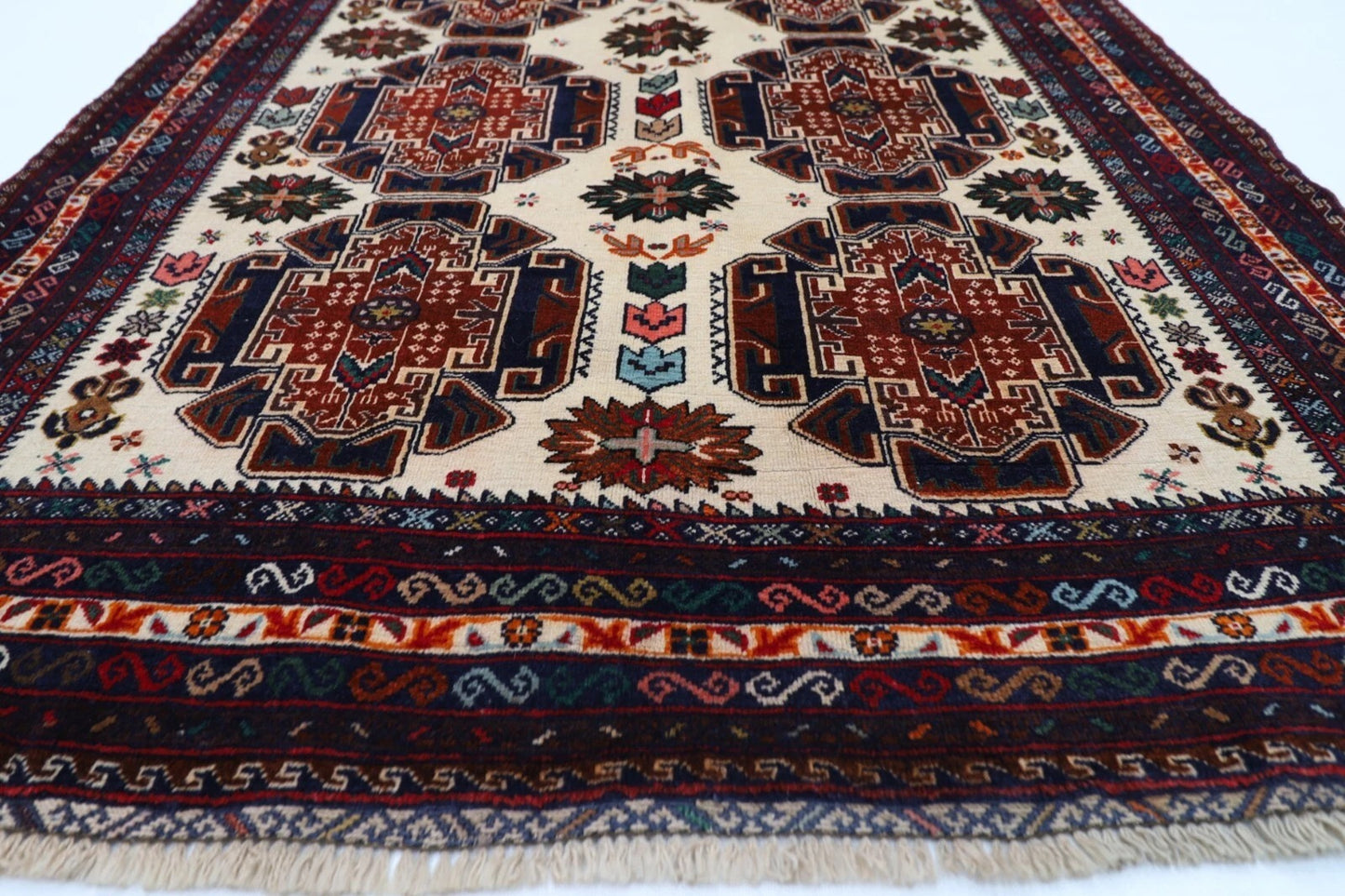 113 x 204 cm | Baluch Afghan Tribal Hand Knotted Veg Dye Wool carpet
