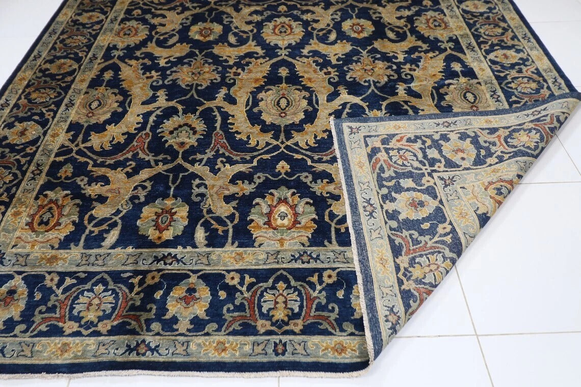 277 x 361 cm | Navy Oriental Afghan Tribal Hand Knotted Carpet