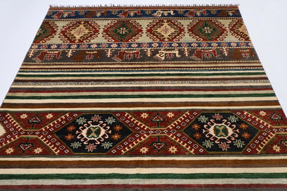 196 x 299 cm | Striped Afghan Tribal Hand Knotted Carpet