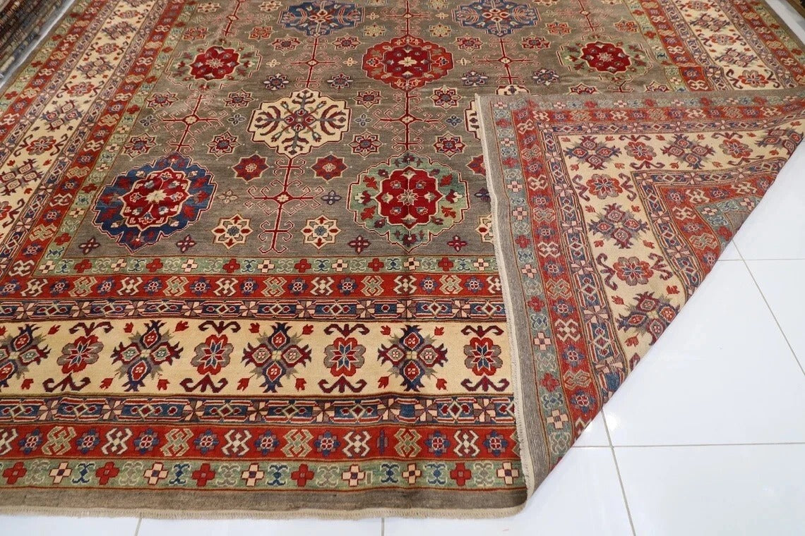 400 x 570 cm | Gray Tribal Large Size Area Rug Hand Knotted Carpet Living Room Rug
