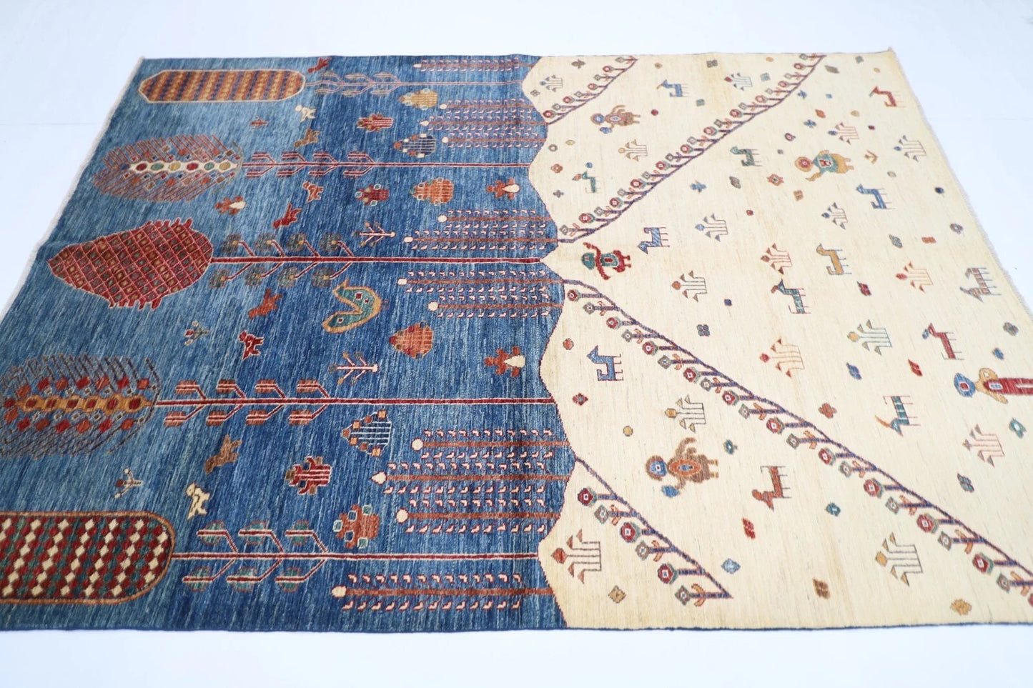 182 x 262 cm | Gabbeh Landscape Afghan Tribal Hand Knotted Veg Dye Wool Carpet