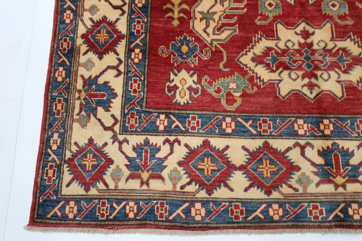 175 x 241 cm | Kazak Afghan Tribal Hand Knotted Veg Dye Wool Carpet
