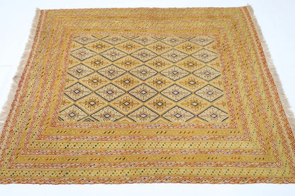 152 x 195 cm | Accent Afghan Tribal Hand Knotted Veg Dye Wool Carpet