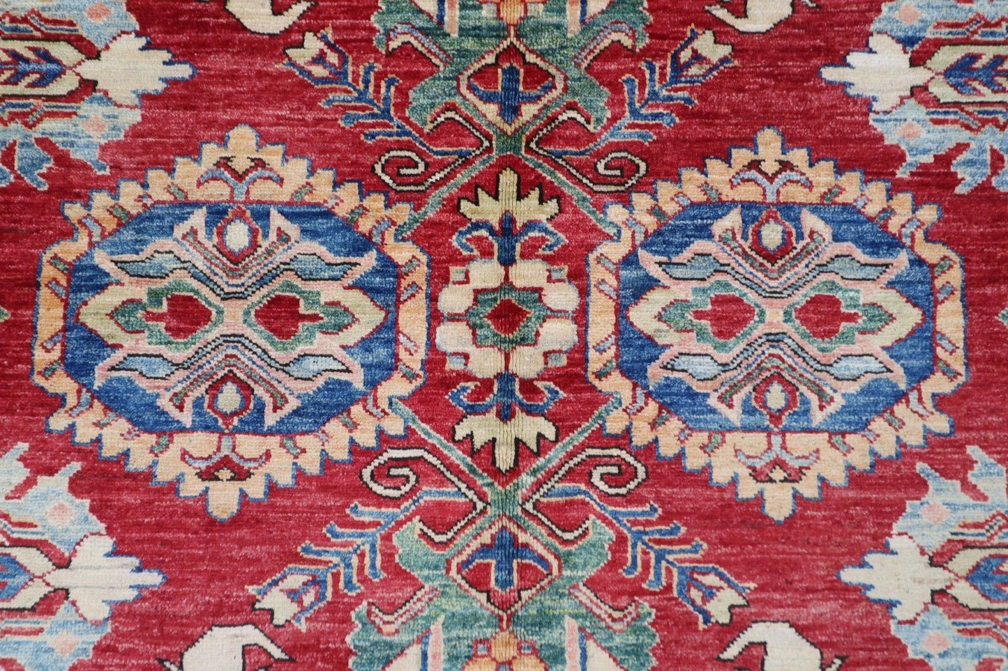 183 x 248 cm | Kazak Afghan Tribal Hand Knotted Veg Dye Wool Carpet