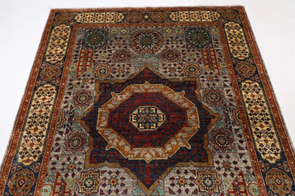153 x 201 cm | Mamluk Afghan Tribal Hand Knotted Veg Dye Wool carpet