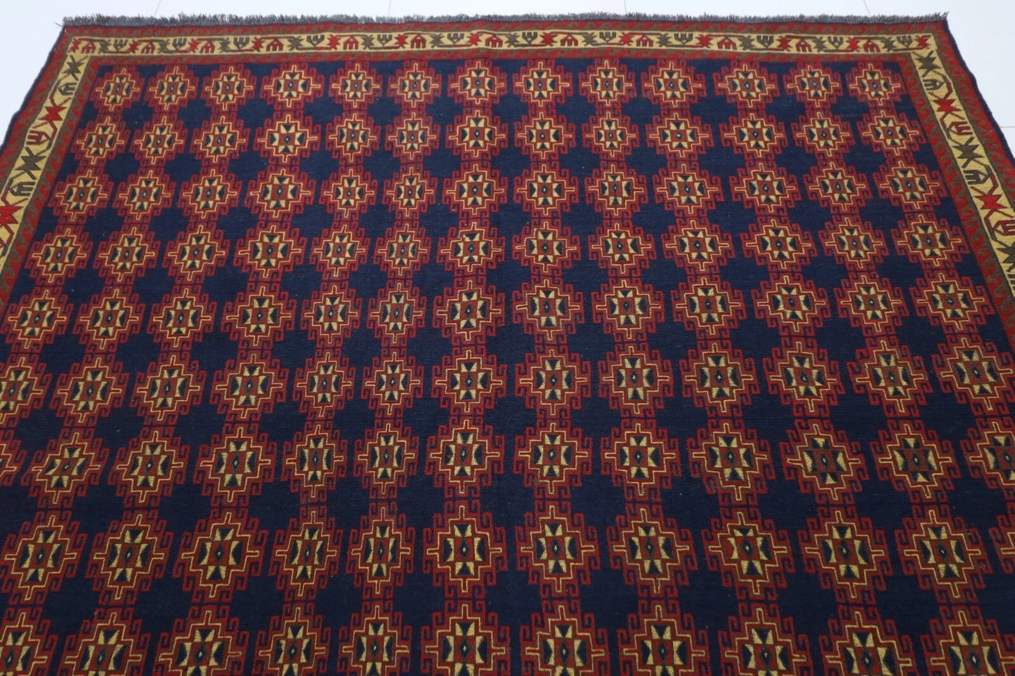222 x 244 cm | Sumak Flat Weave Afghan Tribal Hand Knotted Veg Dye Wool Carpet