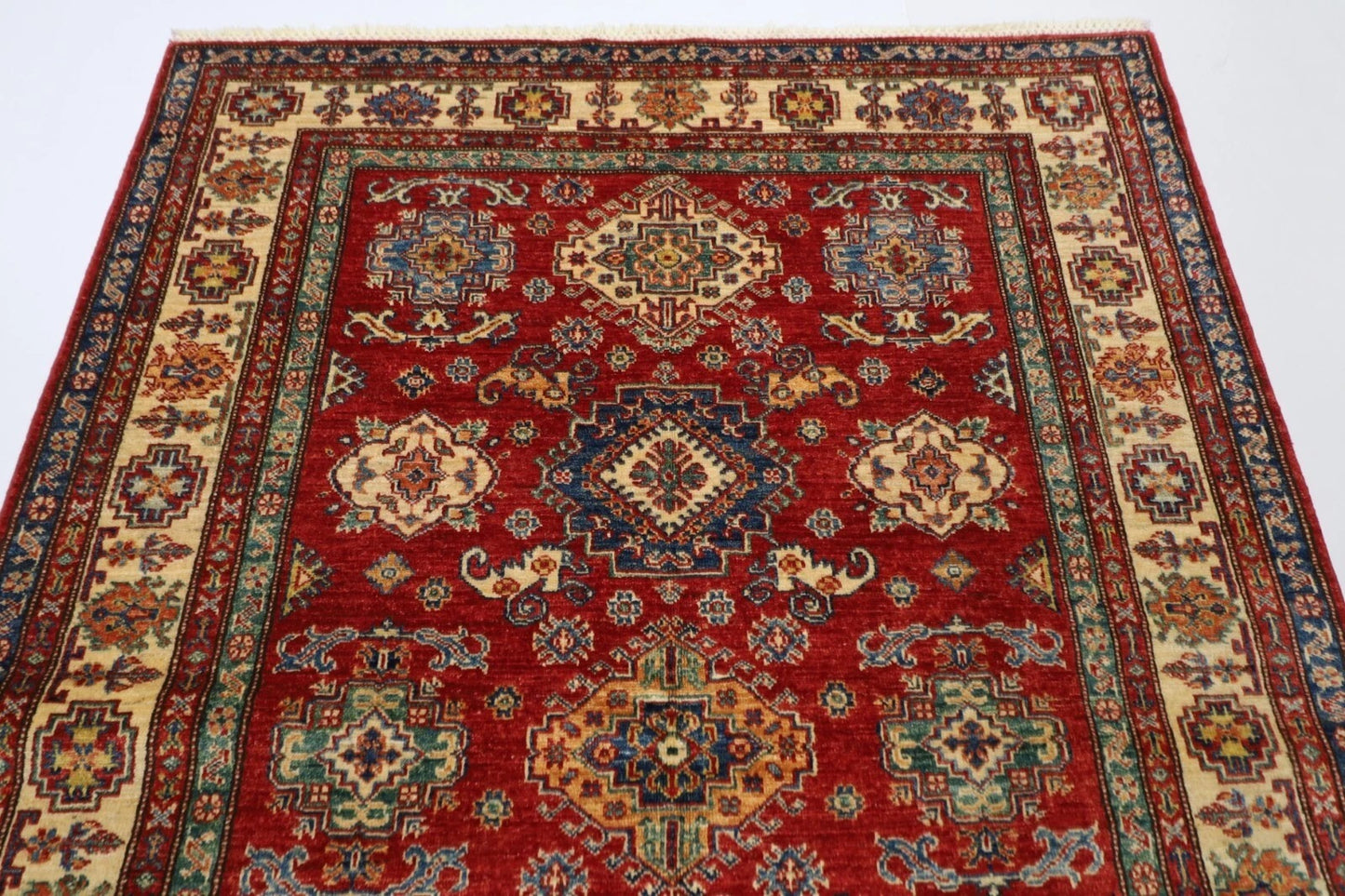 149 x 208 cm | Kazak Afghan Tribal Hand Knotted Veg Dye Wool Carpet