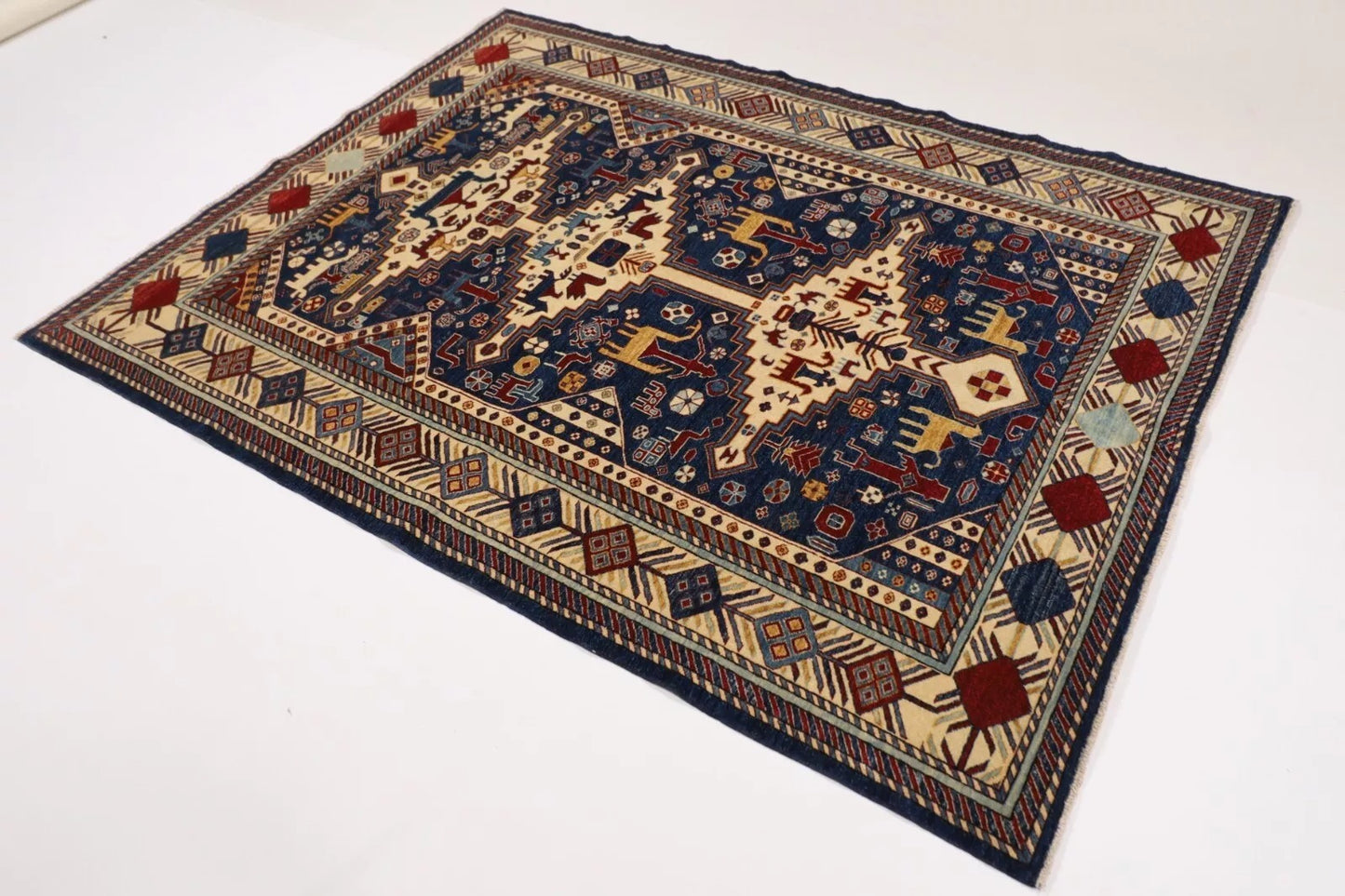 163 x 203 cm | Navy Afghan Tribal Hand Knotted Veg Dye Wool carpet
