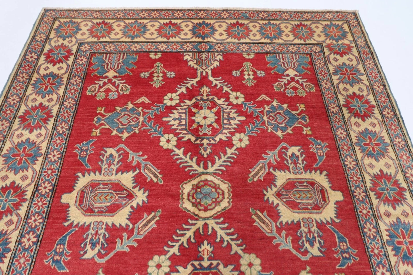 195 x 253 cm | Kazak Afghan Tribal Hand Knotted Veg Dye Wool Carpet