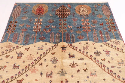 143 x 195 cm | Landscape Afghan Tribal Hand Knotted Veg Dye Wool carpet