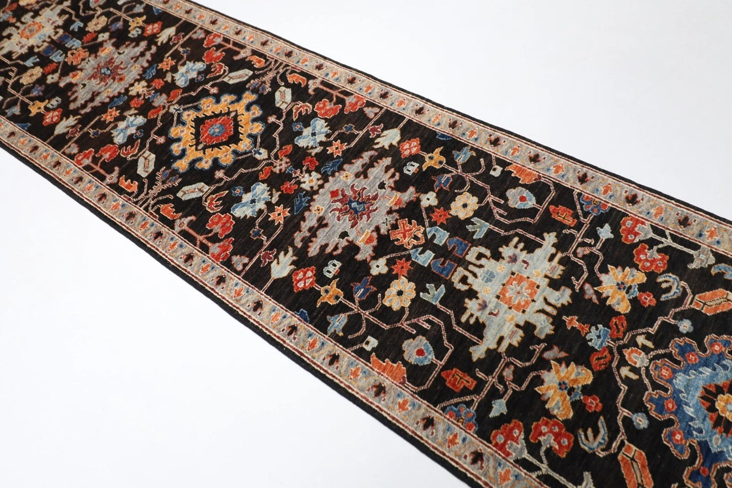 86 x 359 cm | Black Afghan Tribal Hand Knotted Wool Runner