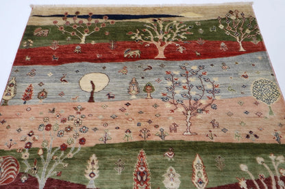 155 x 201 cm | Landscape Afghan Tribal Hand Knotted Veg Dye Wool Carpet