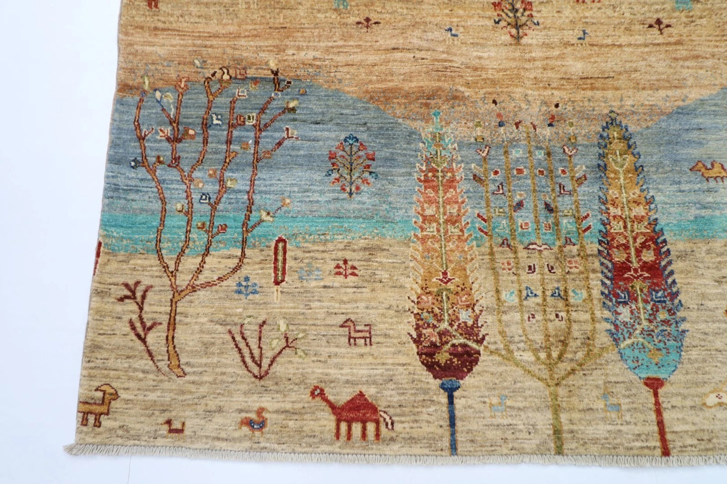166 x 247 cm | Landscape Afghan Tribal Hand Knotted Veg Dye Wool Carpet