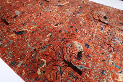 303 x 420 cm | Birds Orange Afghan Tribal Hand Knotted Carpet