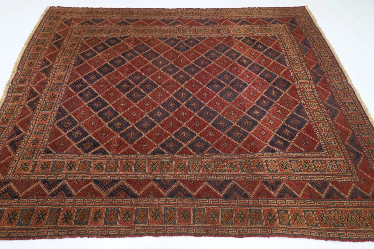 196 x 248 cm | Vintage Afghan Tribal Hand Knotted Veg Dye Wool Carpet