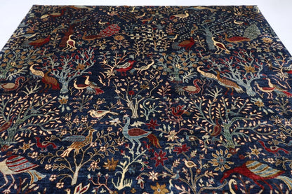 275 x 355 cm | Birds Navy Afghan Tribal Hand Knotted Carpet