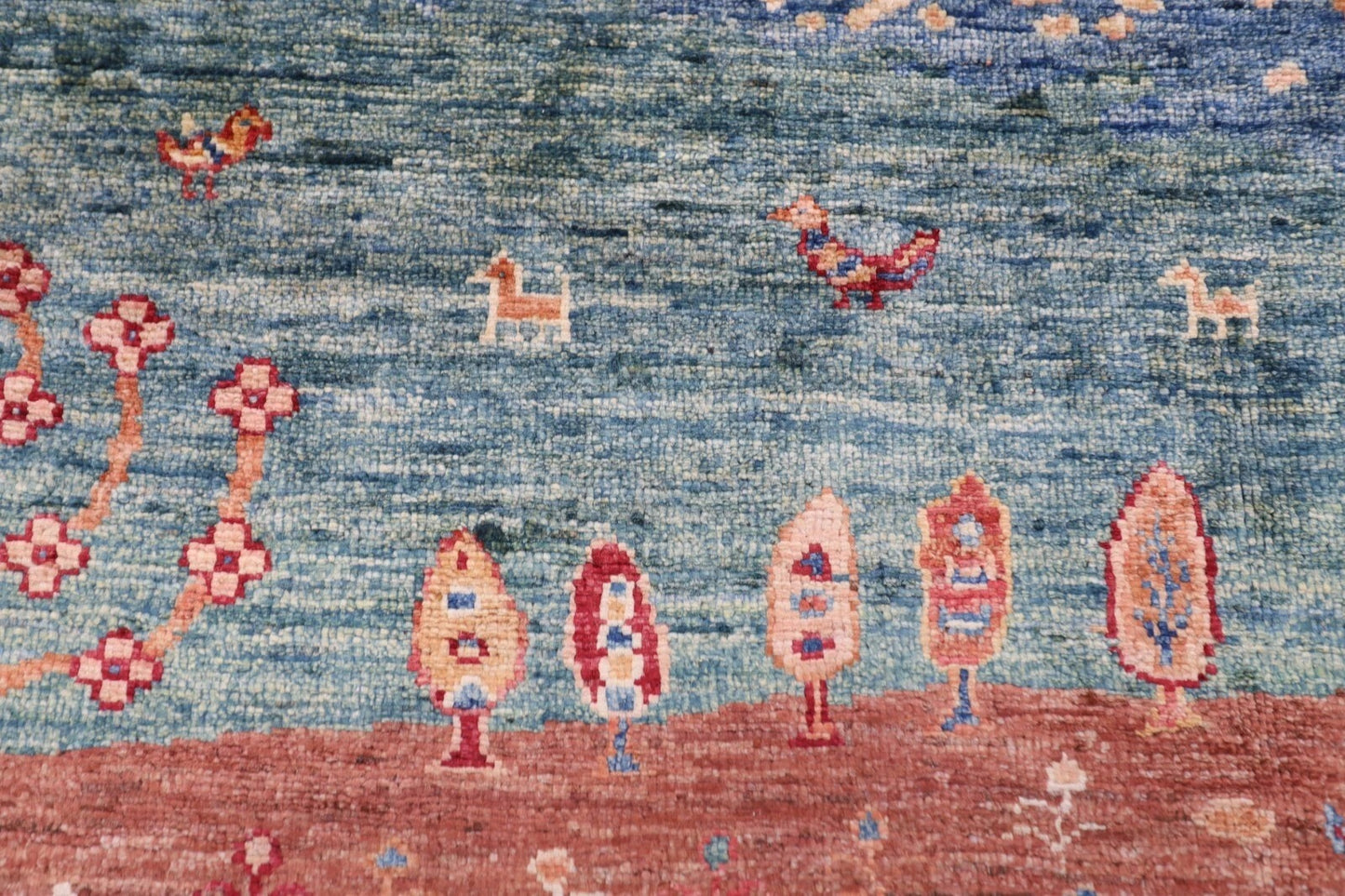 168 x 230 cm | Landscape Afghan Tribal Hand Knotted Veg Dye Wool Carpet