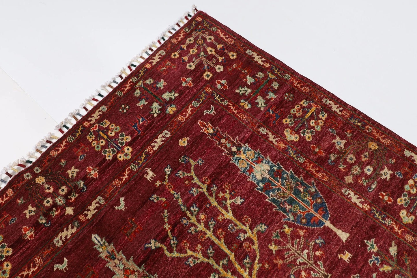 155 x 204 cm | Tree Afghan Tribal Hand Knotted Veg Dye Wool Carpet