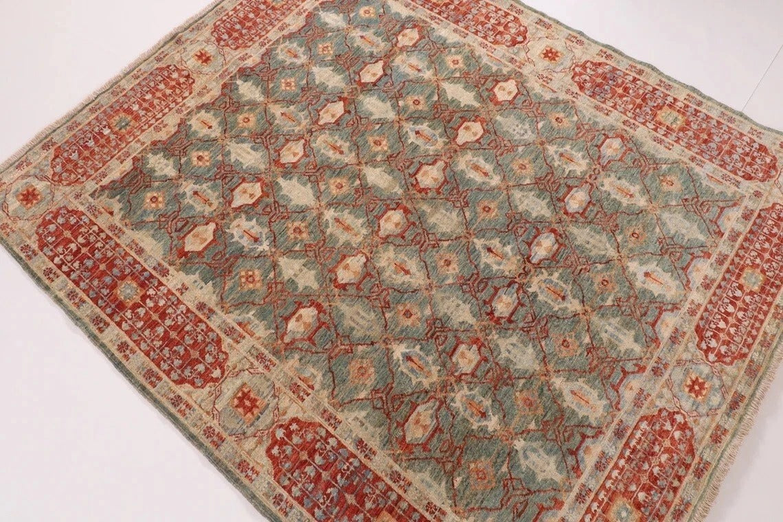 158 x 188 cm | Mamluk Afghan Tribal Hand Knotted Veg Dye Wool Carpet