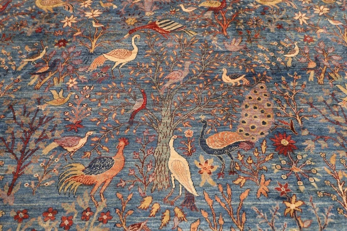 377 x 558 cm | Birds Blue Afghan Tribal Hand Knotted Carpet