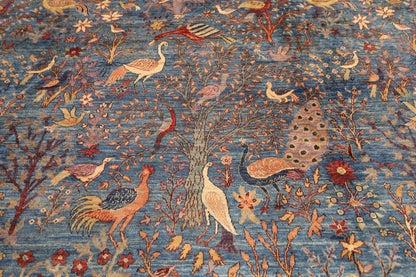377 x 558 cm | Birds Blue Afghan Tribal Hand Knotted Carpet
