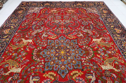 302 x 479 cm | Red Geometric Large Size Area Rug Hand Knotted Carpet Blue Color Rug