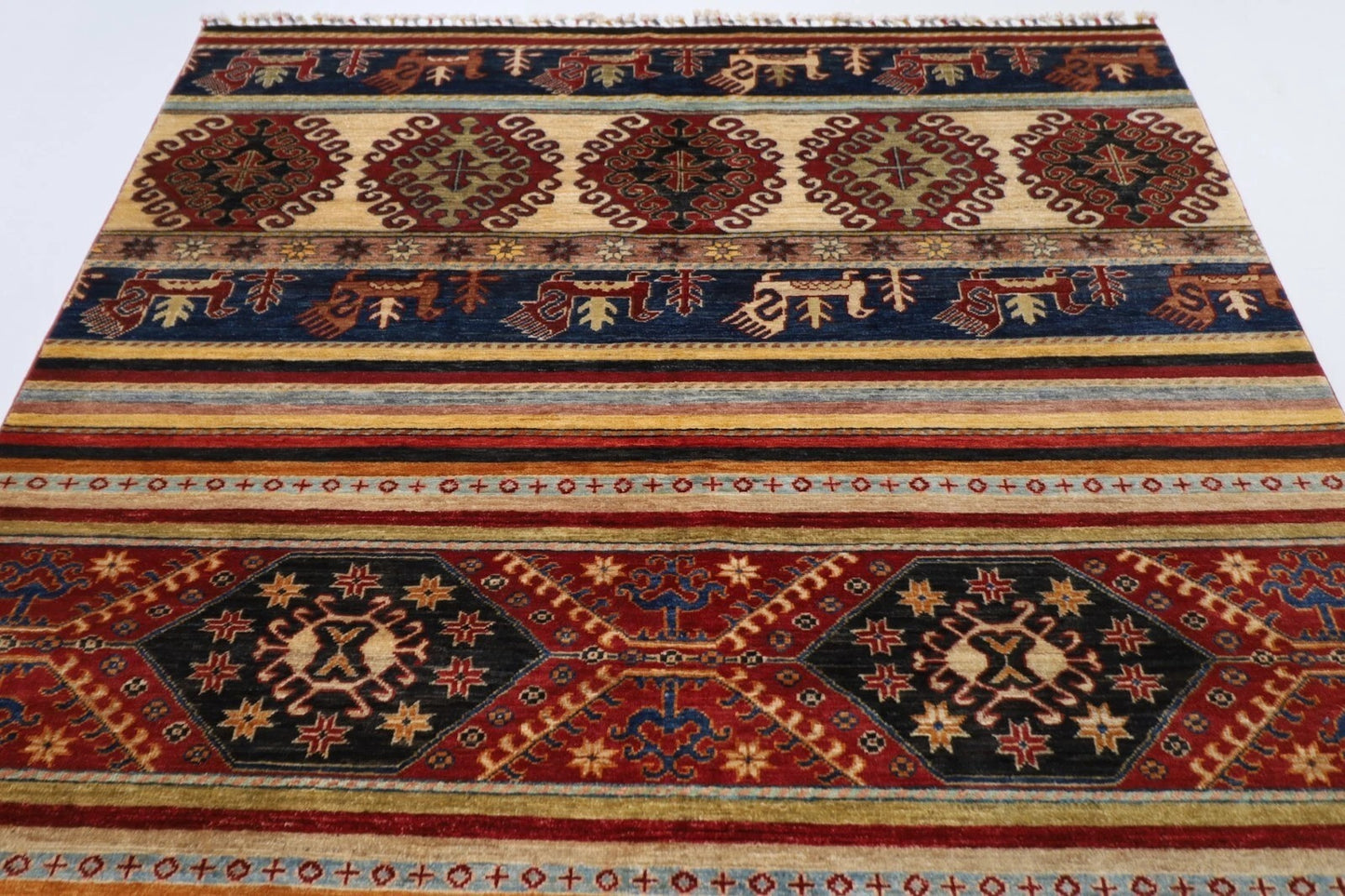 204 x 294 cm | Striped Afghan Tribal Hand Knotted Carpet