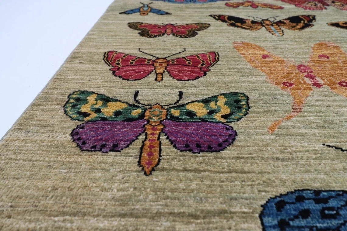 149 x 199 cm | Butterflies Afghan Tribal Hand Knotted Veg Dye Wool Carpet