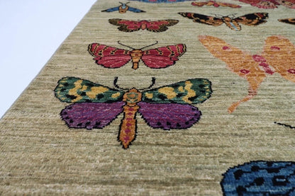 149 x 199 cm | Butterflies Afghan Tribal Hand Knotted Veg Dye Wool Carpet