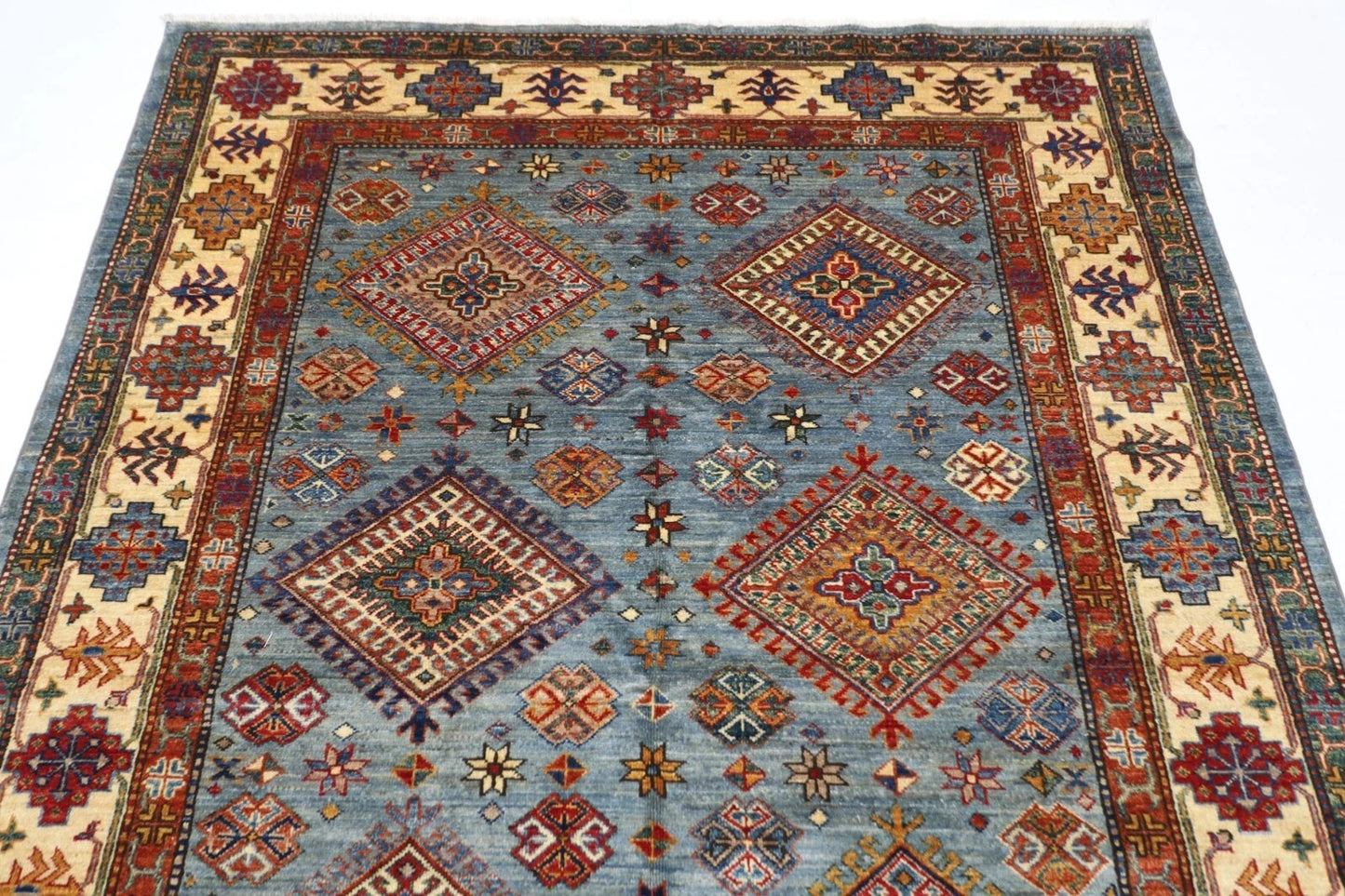168 x 248 cm | Kazak Afghan Tribal Hand Knotted Veg Dye Wool Carpet