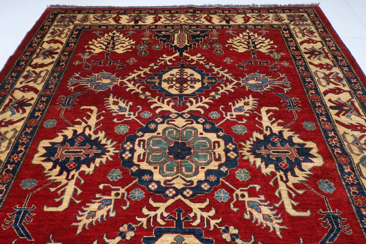 221 x 293 cm | Kazak Afghan Tribal Hand Knotted Carpet