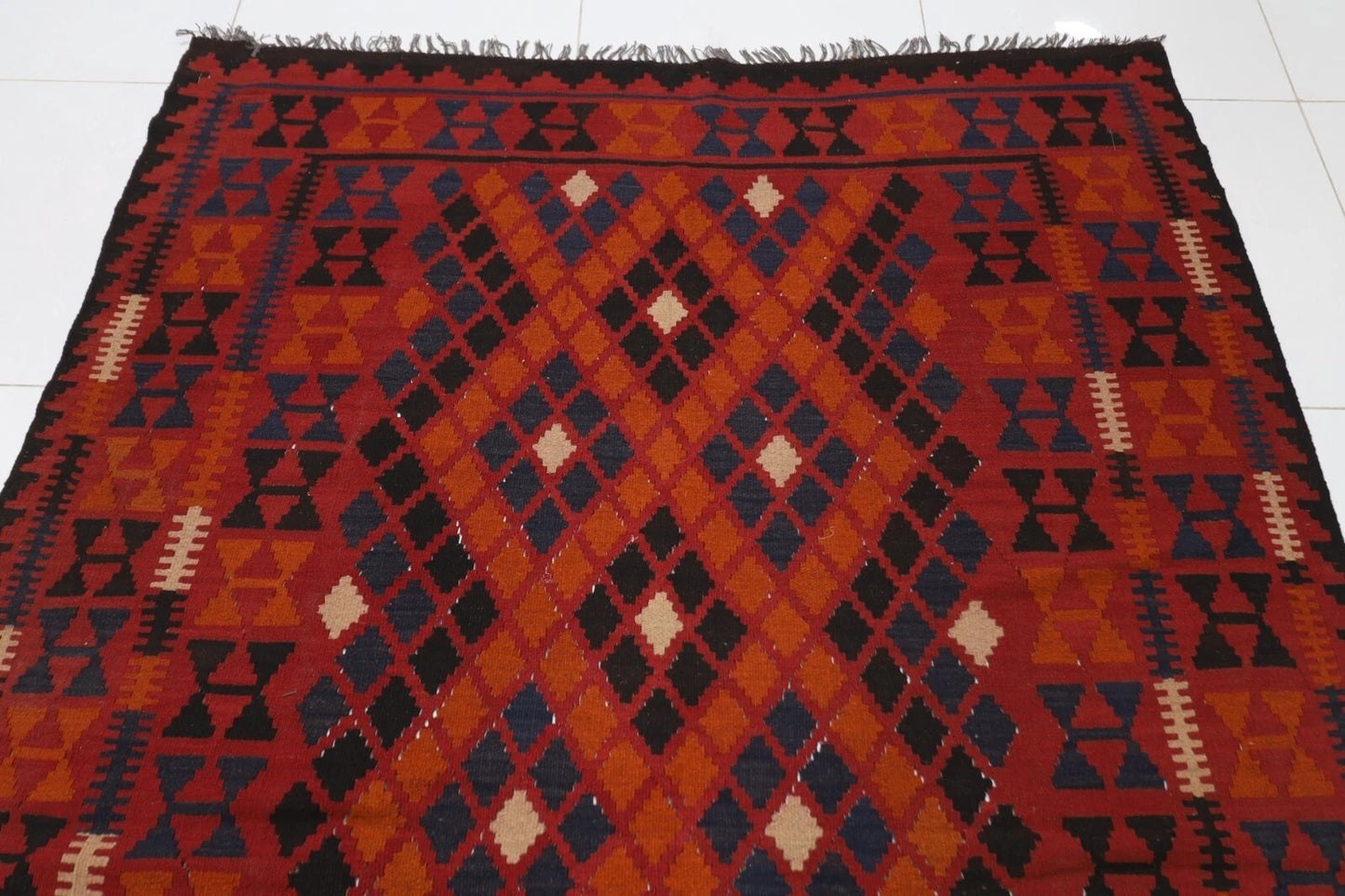 176 x 252 cm | Flat Weaved Afghan Tribal Hand Knotted Veg Dye Wool Carpet